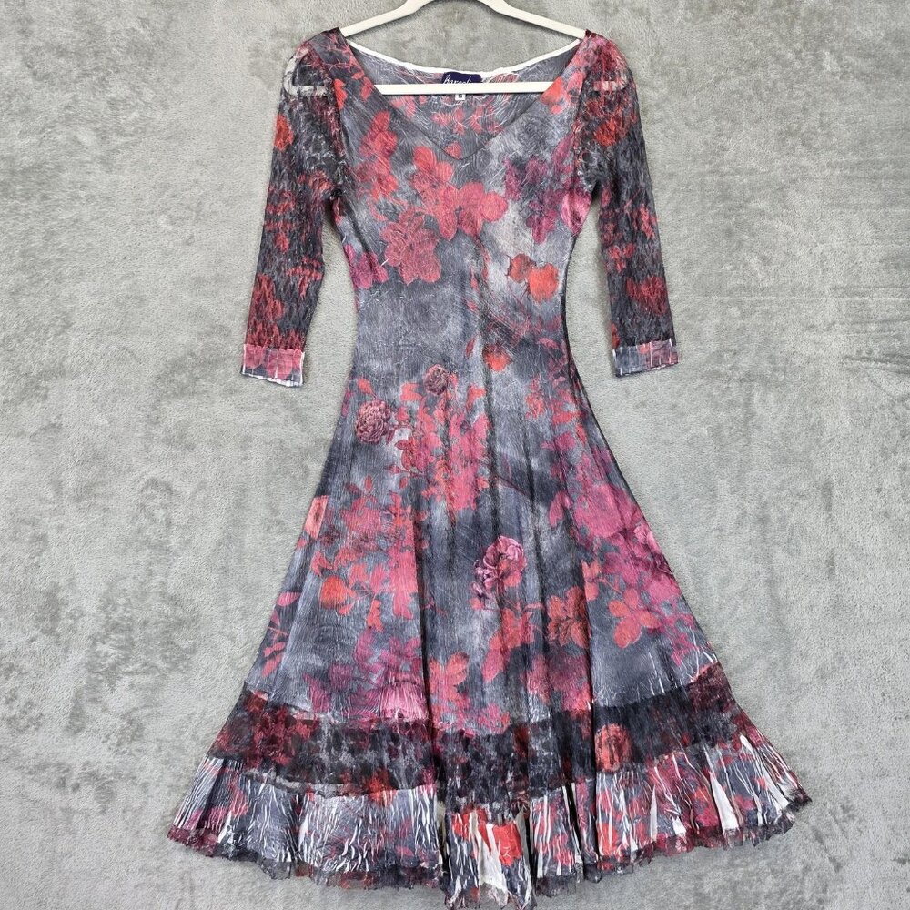 Barcelino Dress Womens Small Multicolor Floral Crinkle Pleated Maxi Fit Flare